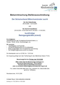 Stellenausschreibung Schulverband Münchsmünster